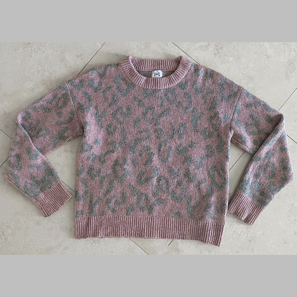 John + Jenn Xavier Leopard Print Knit Round Neck Pullover Sweater